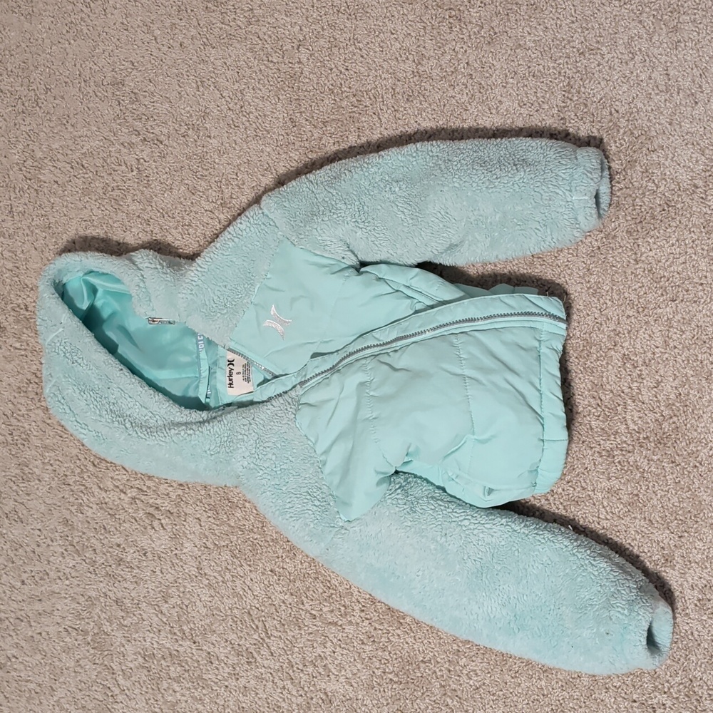 OshKosh Little Girls Mint Green Sherpa Lined Nylon Puffer Jacket Size 6